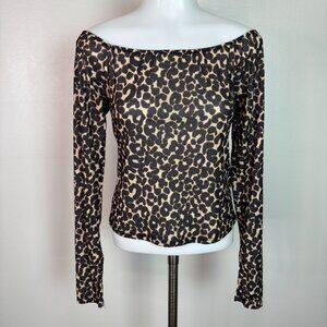 Wild Fable Crop Top XL Leopard Mesh Stretch Sheer Fitted Off-the-Shoulder
